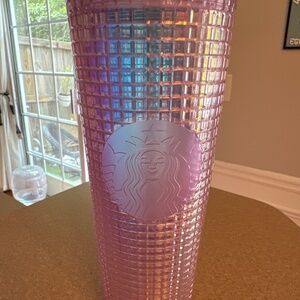 Pink iridescent grid Starbucks tumbler